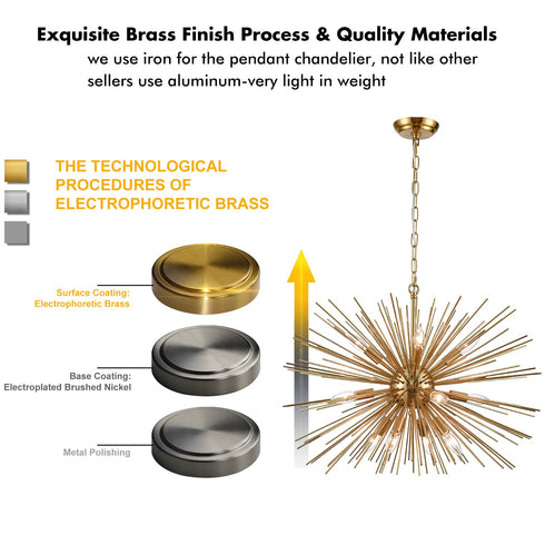 Modern Brass 12-Light Chandelier Hanging DIY Light Fixture